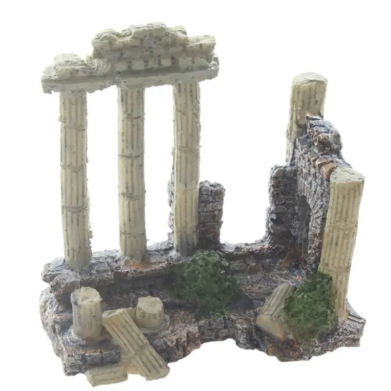 Emours Aquarium Decoration Fish Tank Landscape Ornament Vintage Ruins Roman Column