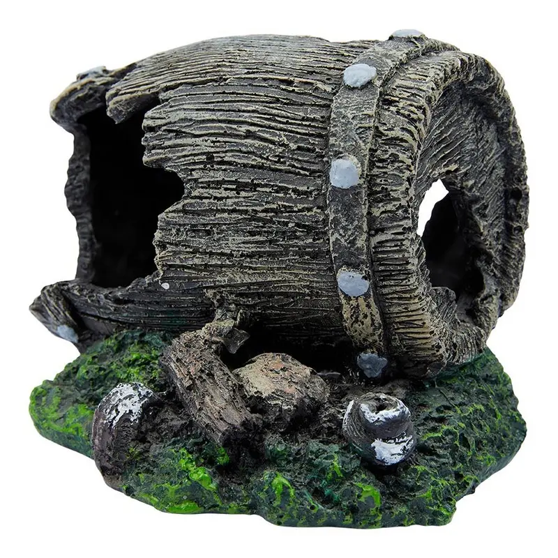 Pets At Home Barrel Ruin Aquarium Ornament Grey