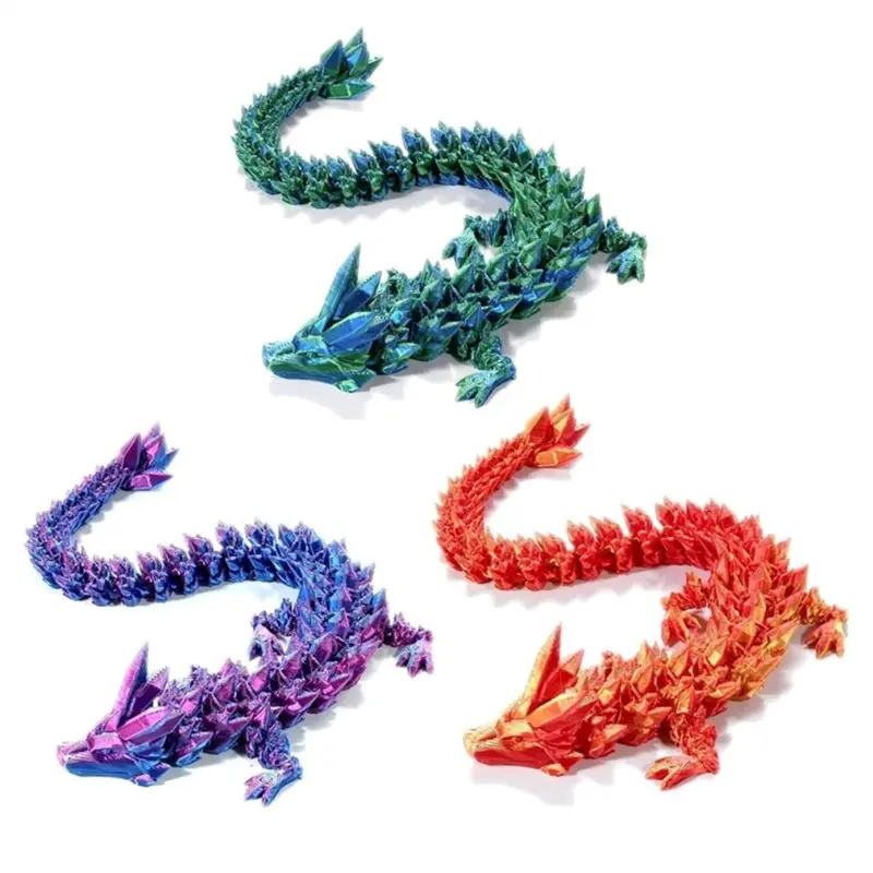 Exogio 3D Printed Crystal Dragon 12In,3D Flexible Articulated