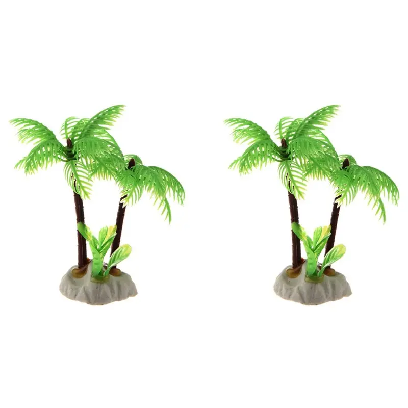 Tlily 2X Fish Tank Emulational Mini Coconut Tree Decor W Ceramic Base Size 2