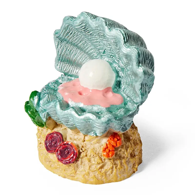 Aqua Town Open Clam With Pearl Aquarium Ornament