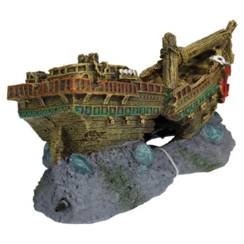 Ab Tools Blue Aquatic Aquarium Shipwreck Bubbler Fish Tank Ornament 26X12x13cm Small