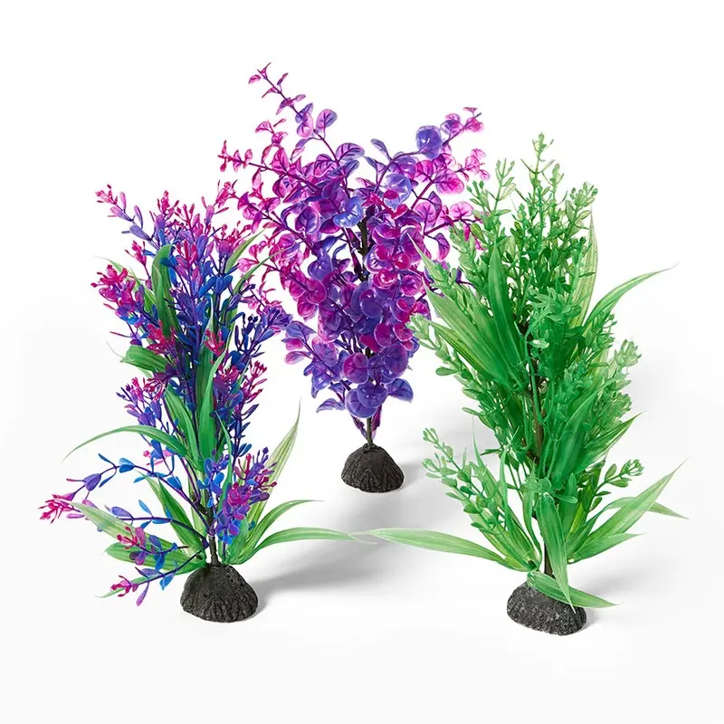 Pets At Home Aquarium Plant Ornament Purple And Green Medium 3 Pack