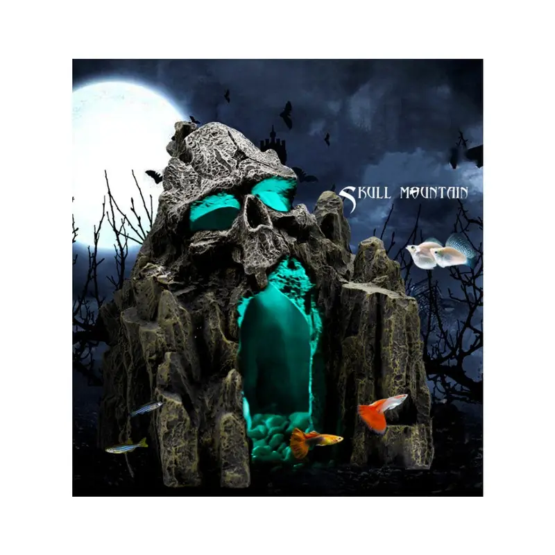 Newjass Aquatic Aquarium Decor Skull Mountain Fish Tank Ornament 14.5X13x13cm