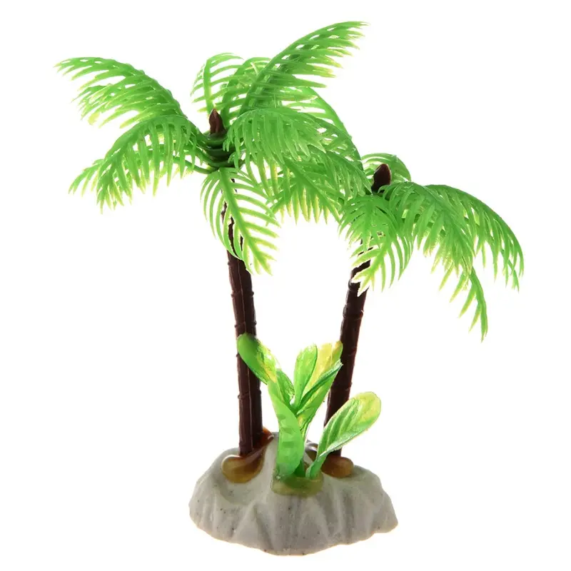 Torribaly Fish Tank Emulational Mini Coconut Tree Decor W Ceramic Base