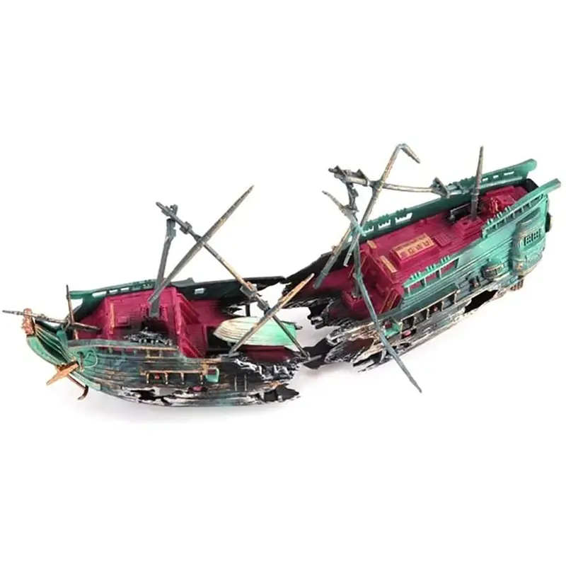 Ancllo Aquarium Ornaments, Resin Material Shipwreck Fish Tank Decorations