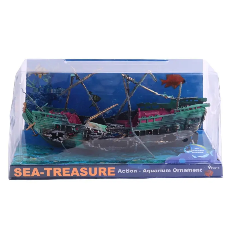 Aquarium Decoration Boat Plactic Aquarium Air Split Shipwreck Fish Tank Decor C