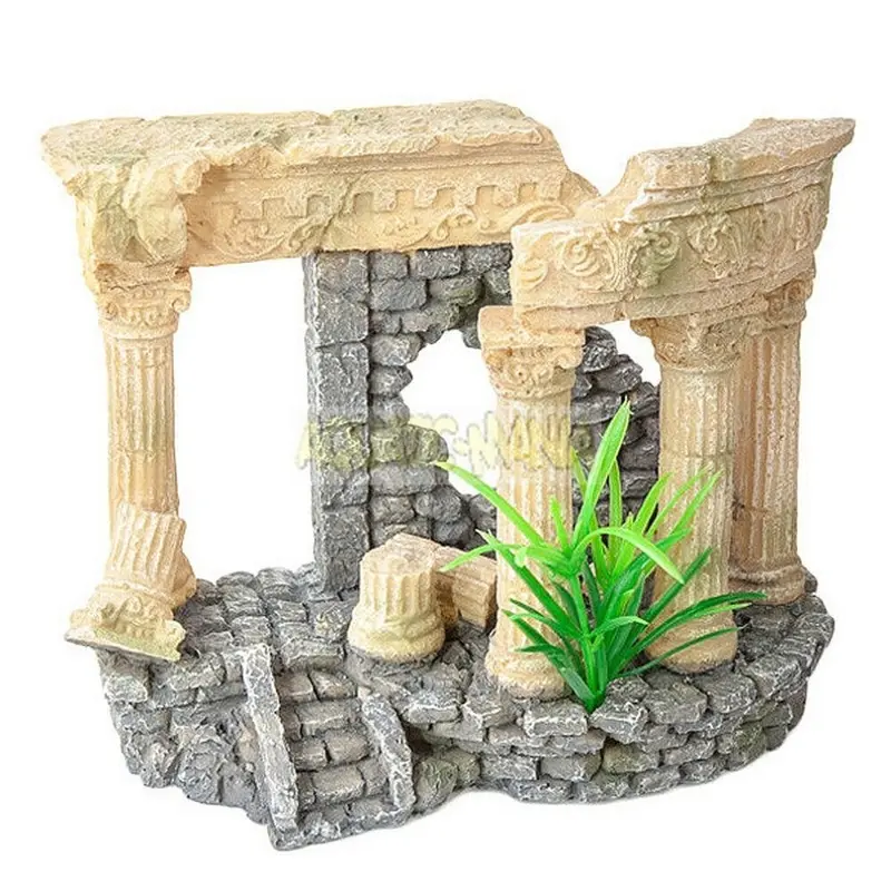 Betta Grecian Ruin/Plastic Plant Traditional Aquarium Ornament Ms915