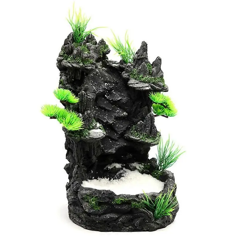 Aquarium Sand Waterfall Mountain Tree View Fish for Tank Decorations Terrain Sce