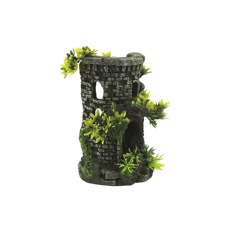 Classic Aquatics Tower And Bonsai Polyresin Aquarium Ornament