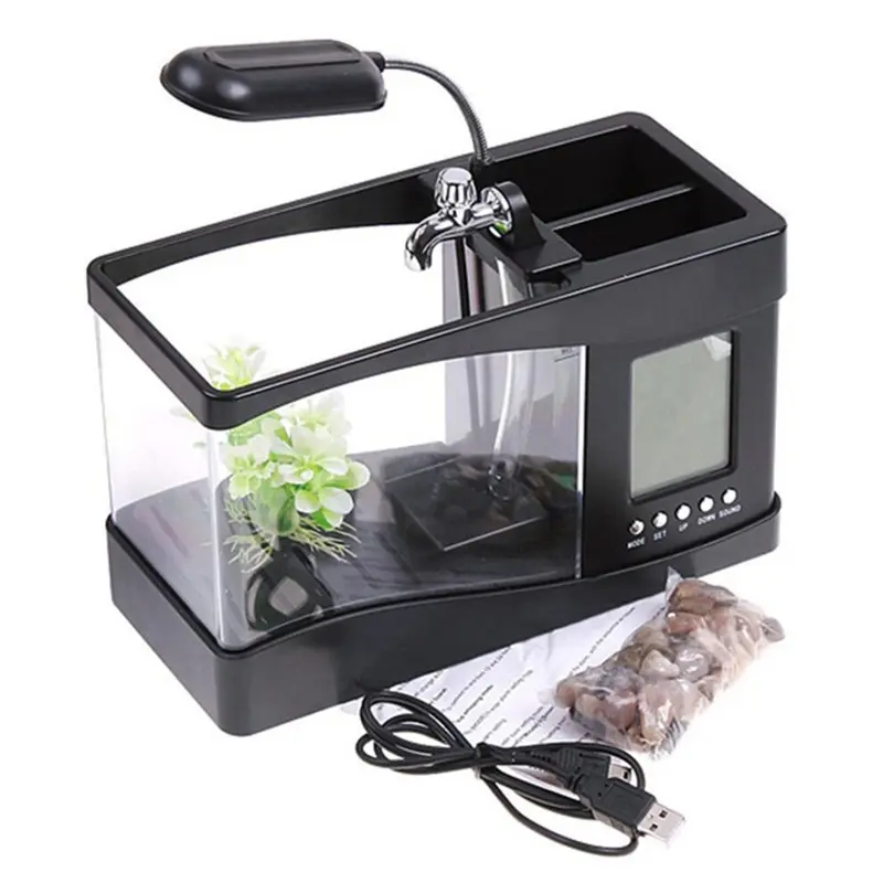 Black Mini Fish Tank With Usb Creative Fish Tank