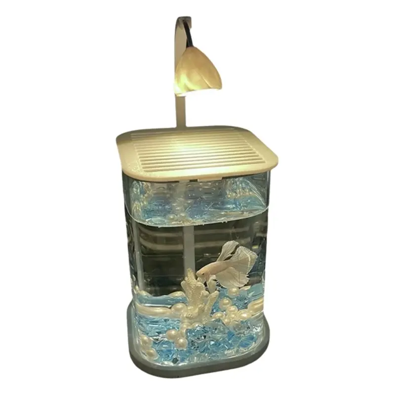 Senza Marchio Light Mini Desktop Glass Aquarium Fish Tank With Led Desktop A Small