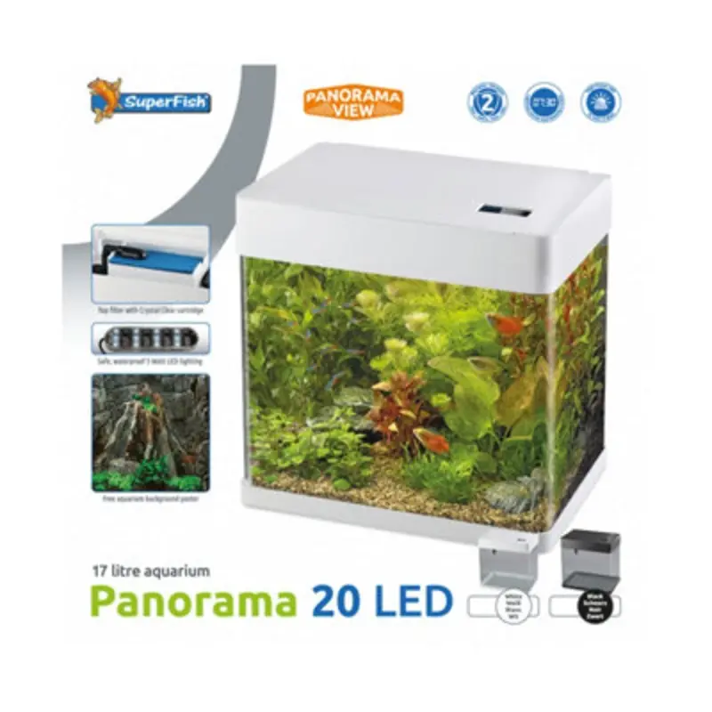 Superfish Led Panorama Aquarium Fish Tank 17L 320L/H Filter Kit White