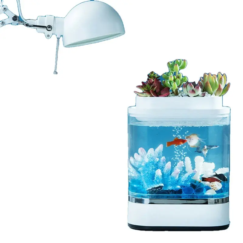 Greenzech Light Fish Tank Usb Charging Self-Cleaning Aquarium With Colors Led Size 7