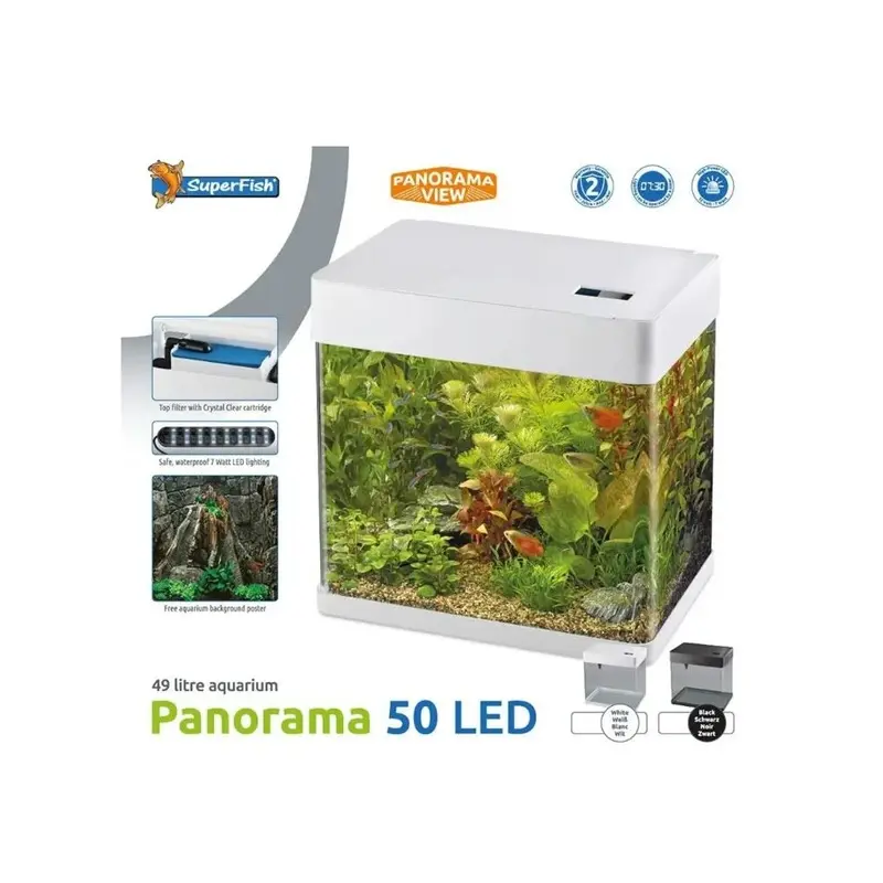 Superfish White Led Panorama 50 Aquarium 320L/H Top Filter Fish Tank 49L