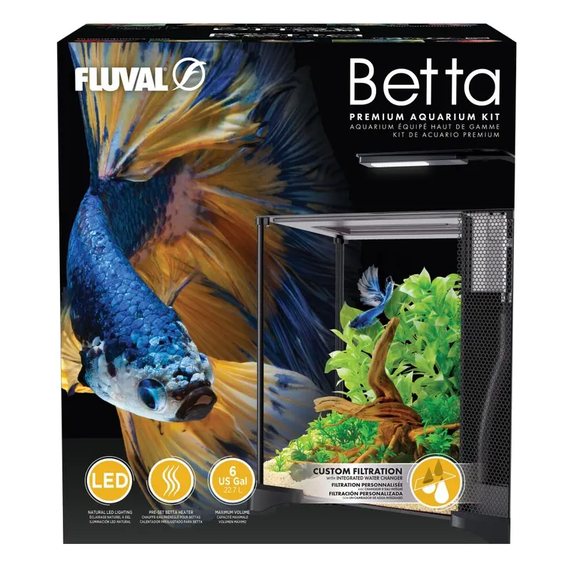 New Fluval Led Lighting Glass Aquarium Fish Tank Kit 25W Heater 22.7L