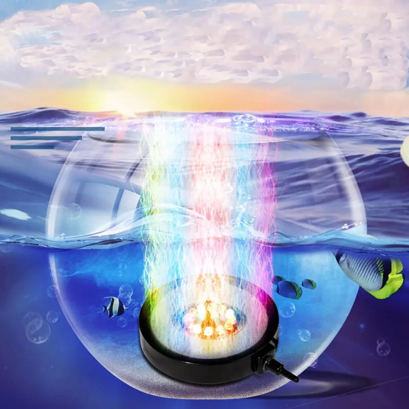Light Led Aquarium Bubble Air Stone Curtain Lamp Disk Round Fish Tank Bubbler