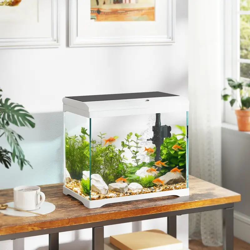 Pawhut Unisex White 17L Glass Fish Tank With Filter System, Led Light, Water Pump,