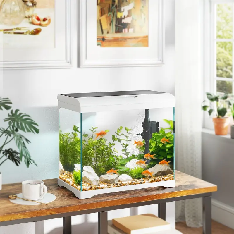 Pawhut Unisex White 27L Glass Fish Tank With Filter System, Led Light, Water Pump,
