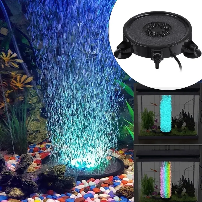 LED RGB Multi-Color Submersible Fish Tank Air Stone Disk Aquarium Bubble Lamp