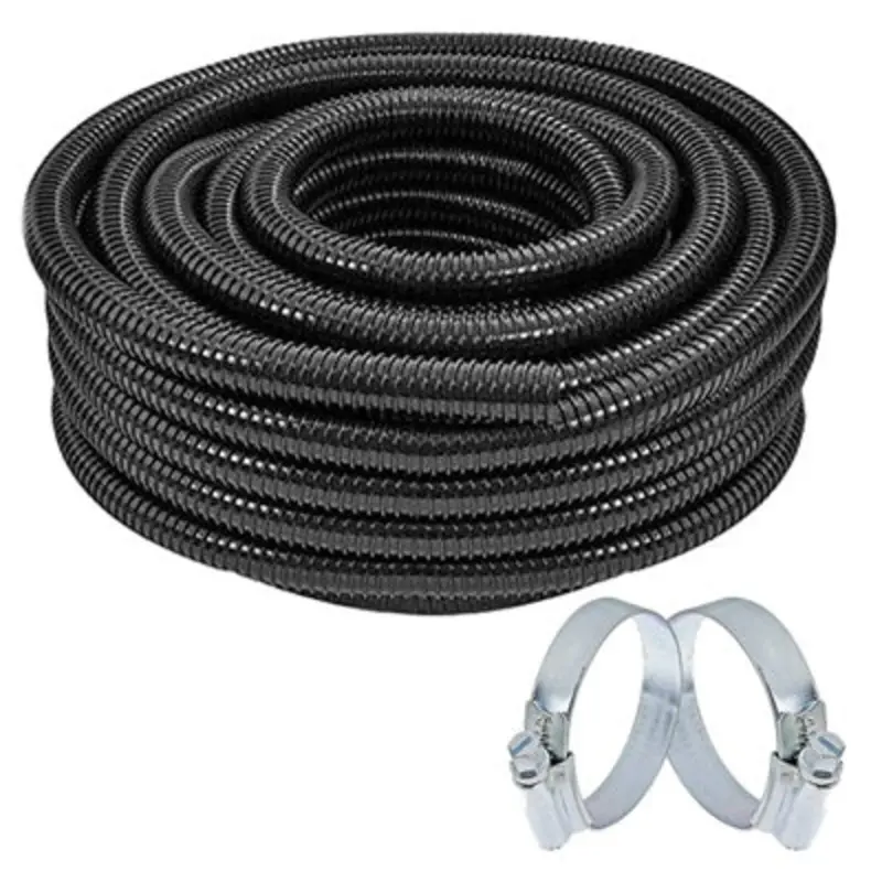 Spares2go Pond Hose Flexible Marine Filter Pipe Corrugated + 2 Clamp Clips (38Mm, 15M)