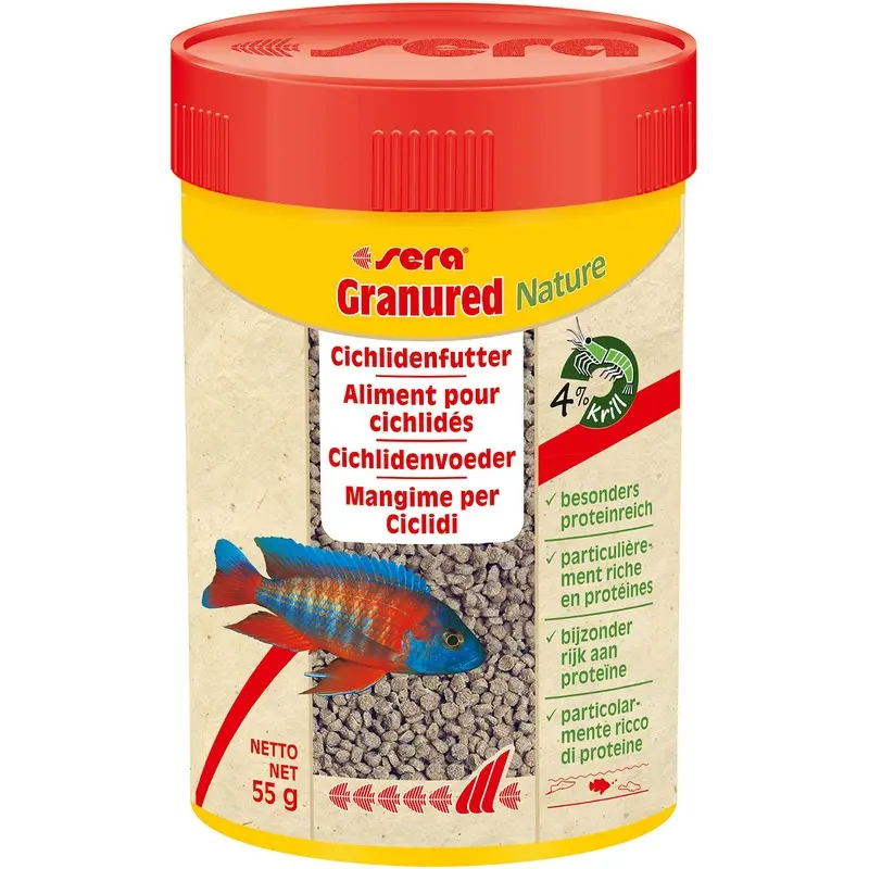 Sera Granured, colour-enhancing granules for meat-eating cichlids