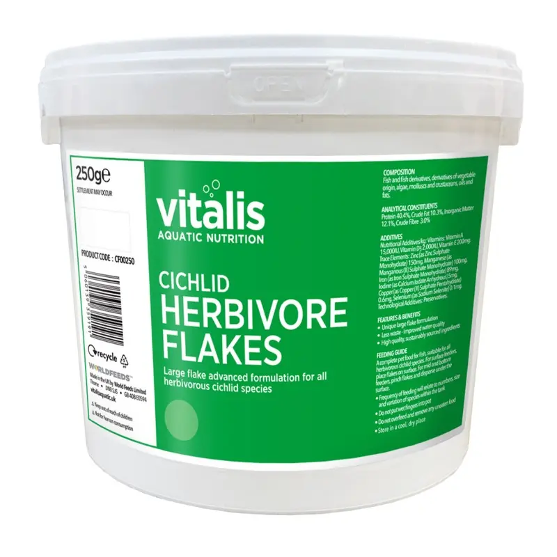 New Vitalis (250G) Cichlid Herbivore Flake Aquarium Fish Tank Food 250G