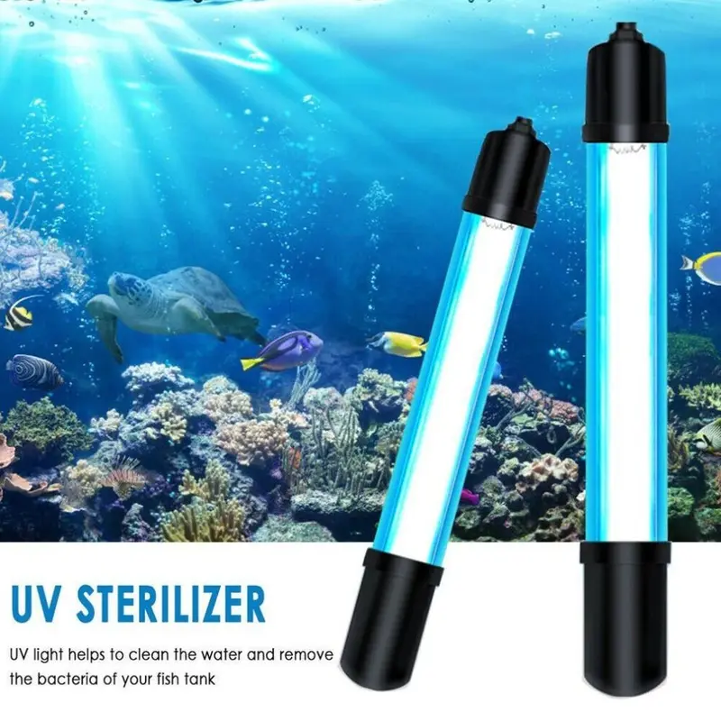 New (, L) Aquarium Uv Submersible Water Clean Lamp For Pond Fish Tank Black/Light