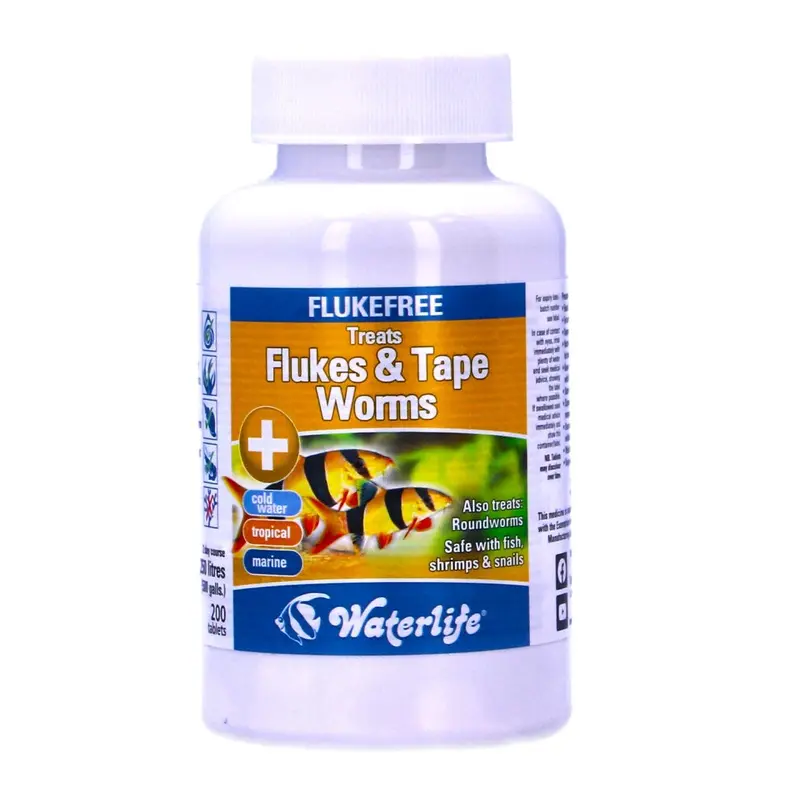 Waterlife Flukefree Treatment For Flukes & Tape Worms Parasites 200 Tablets