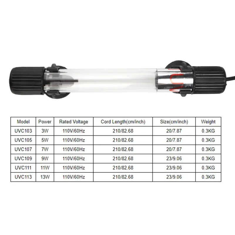 Light Uvc Waterproof Aquarium Sterilization Lamp Fish Tank Ultraviolet Disinfection