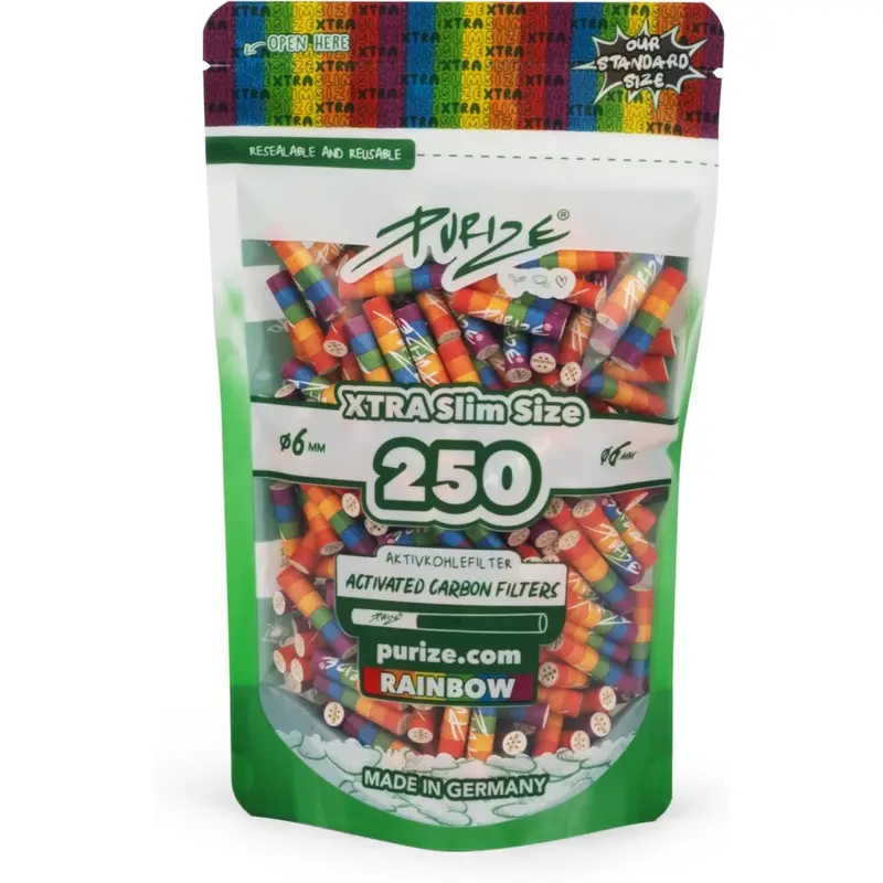 Purize (Rainbow) Xtra Slim Filter Tips Activated Carbon By