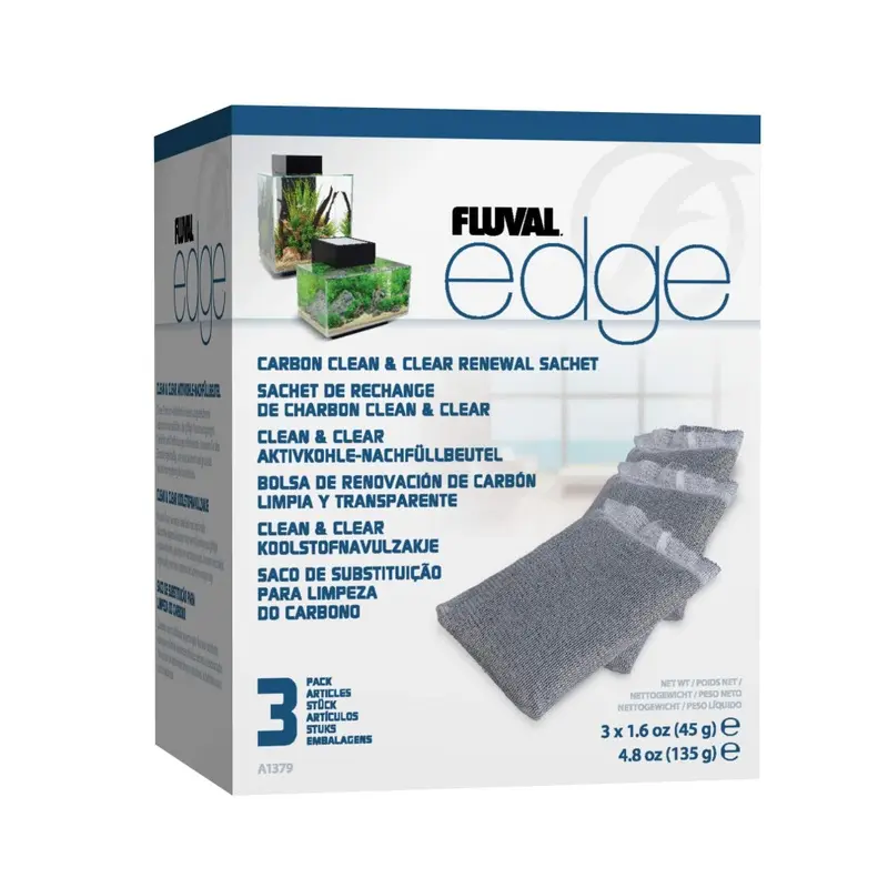 New Fluval Edge Carbon Clean & Clear Renewal Sachets - 3-Pack White Size 3