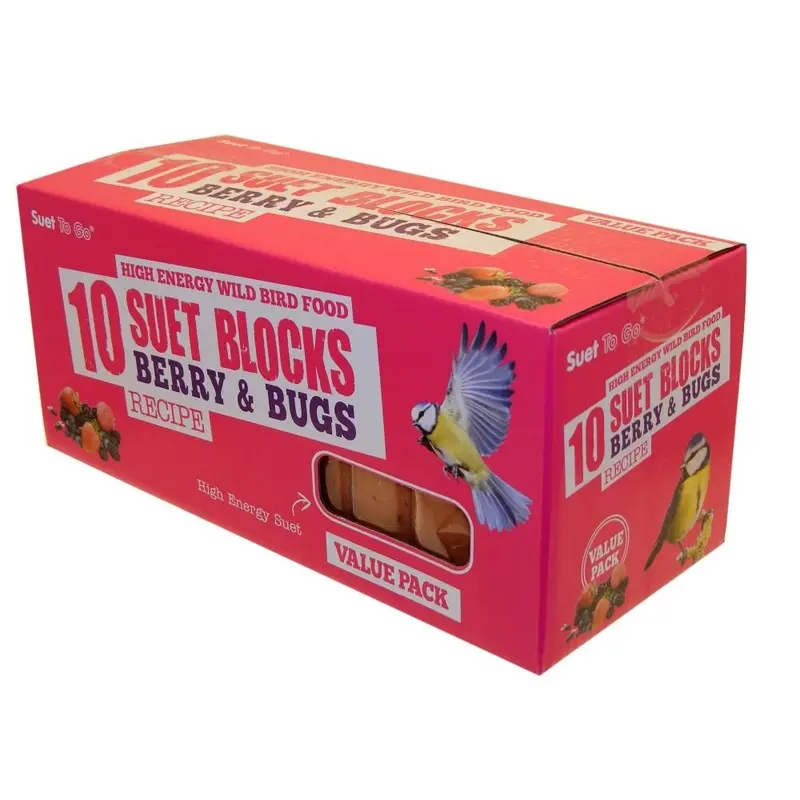 Suet To Go Berry and Bugs Suet Block Wild Bird Treat, 10 x 300 g