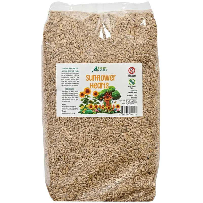 Hungry Wings Premium Wild Bird Food Refill, (5L Bag, Sunflower Hearts) 5L