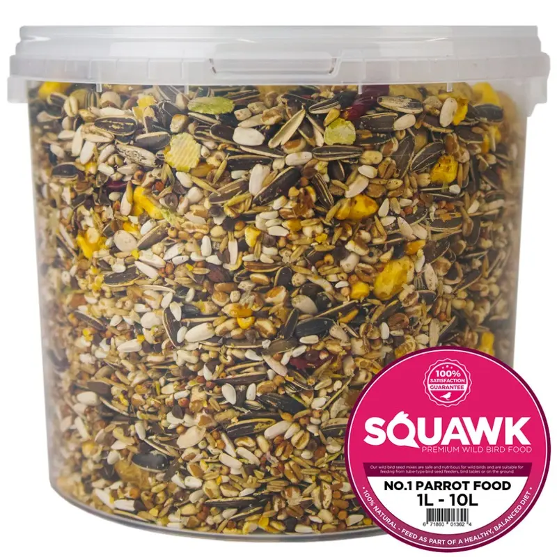 Squawk White Premium Parrot Food - High Energy Bird Nut Seed Oat Tub Mix 5L Large