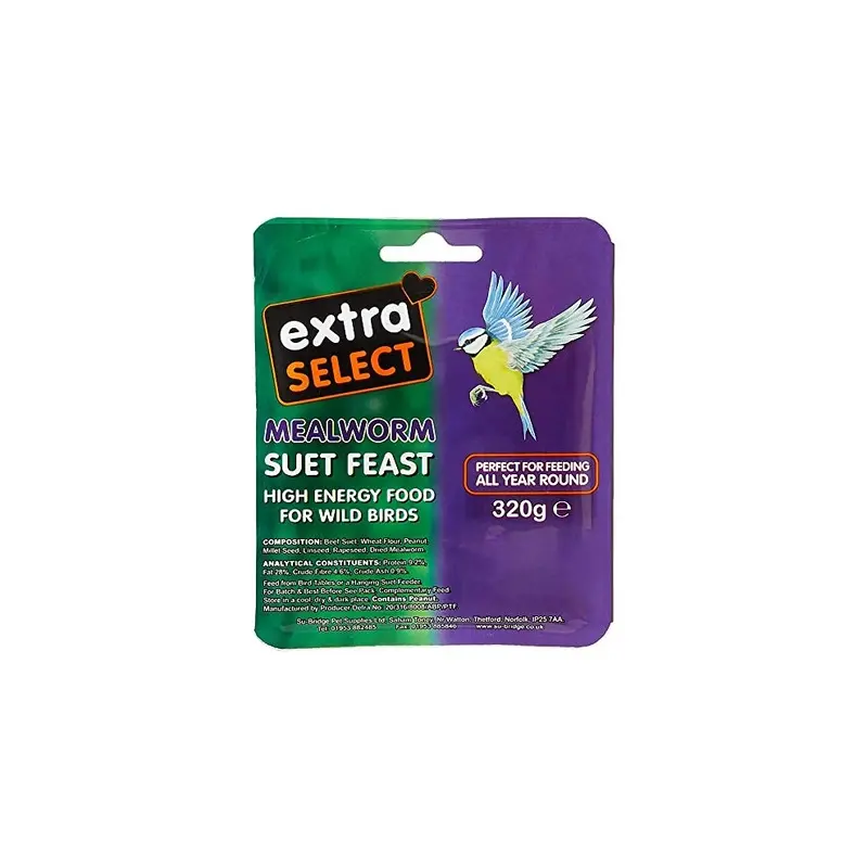 Extra Select Wild Bird High Energy Suet Block Mealworm, X 320 G Size 6