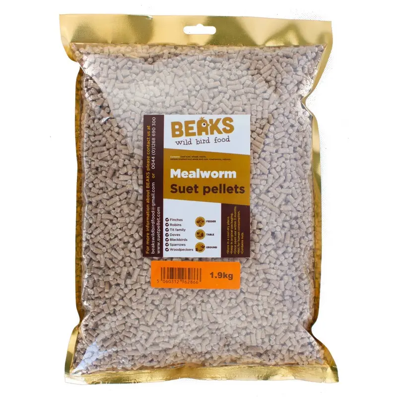 Beaks Wild Bird Food (Mealworm) Suet Feed Pellets For Wild Bird Feeding 1.9Kg