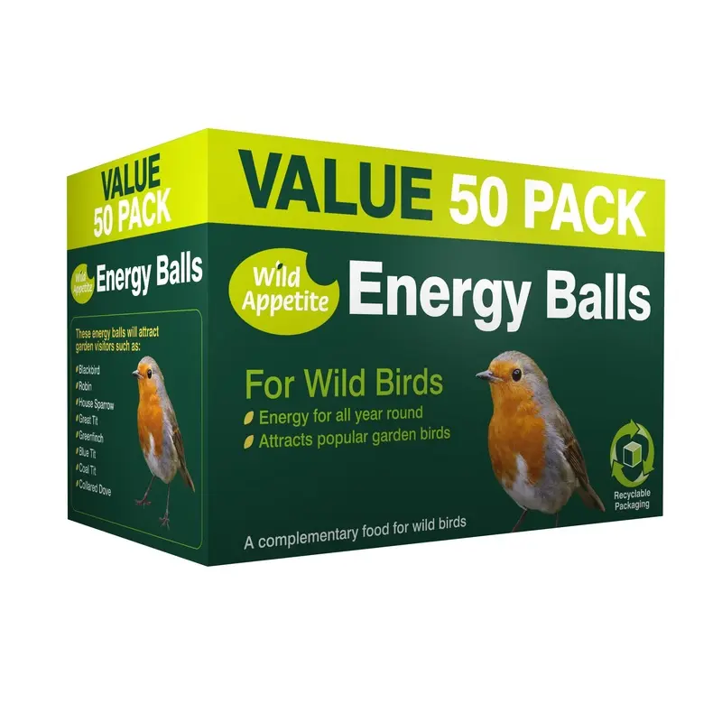 Wild Appetite Suet Energy Fat Balls Bird Food - Pack of 50, Green