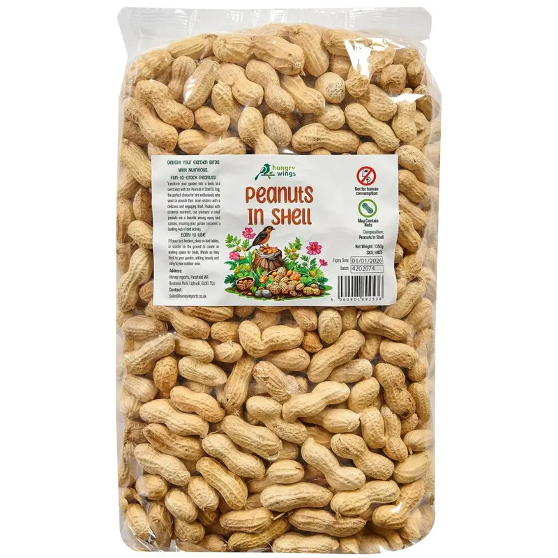 New Hungry Wings Premium Wild Bird Food Refill, (5L Bag, Peanuts In Shell) 5L