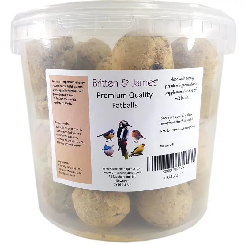 Britten & James Premium Fat Balls For Wild Birds In A Stay Fresh Tub (40 Balls) 5L