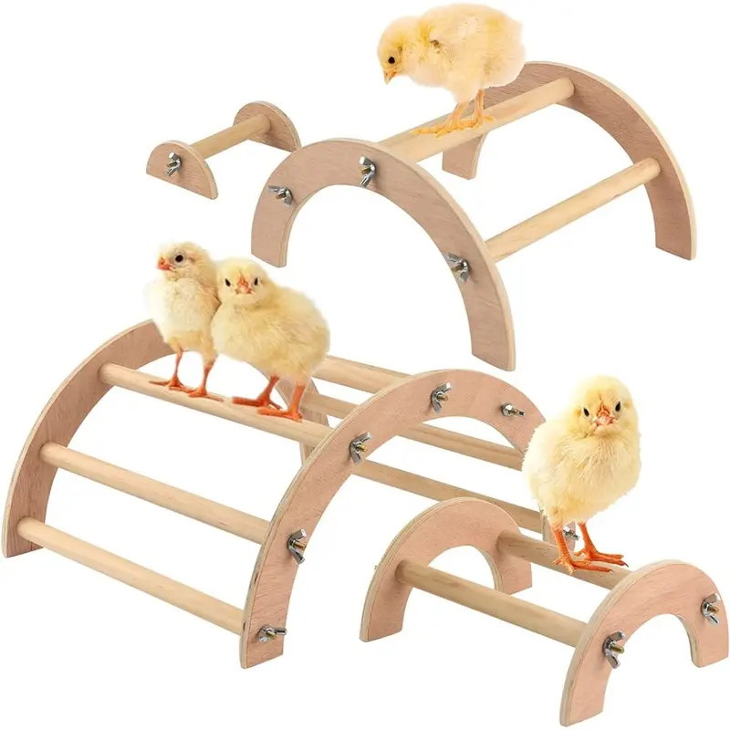 Xinyu 4Pcs Mini Chick Perch Wooden Baby Birds Training Toys Set Mini Gym Large