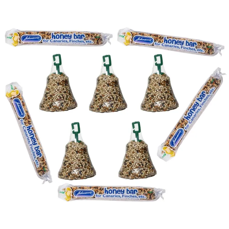 Johnsons Canary Honey Bar & Seed Bells Mixed Variety Bird Treats Of Each Pack Size 5