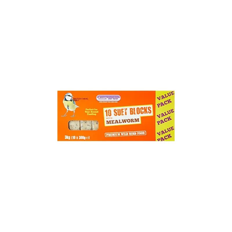 New Suet To Go Mealworm Suet Block Wild Bird Treat, X 300 G Size 10