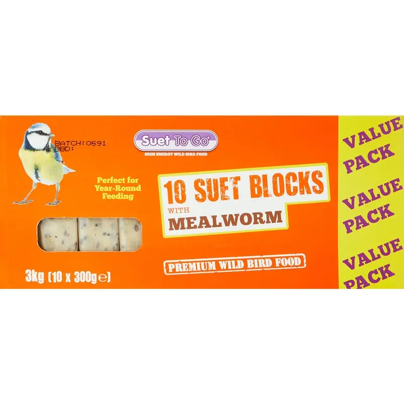 Suet To Go Mealworm And Insect Suet Block Wild Bird Treat, X 300 G Size 10