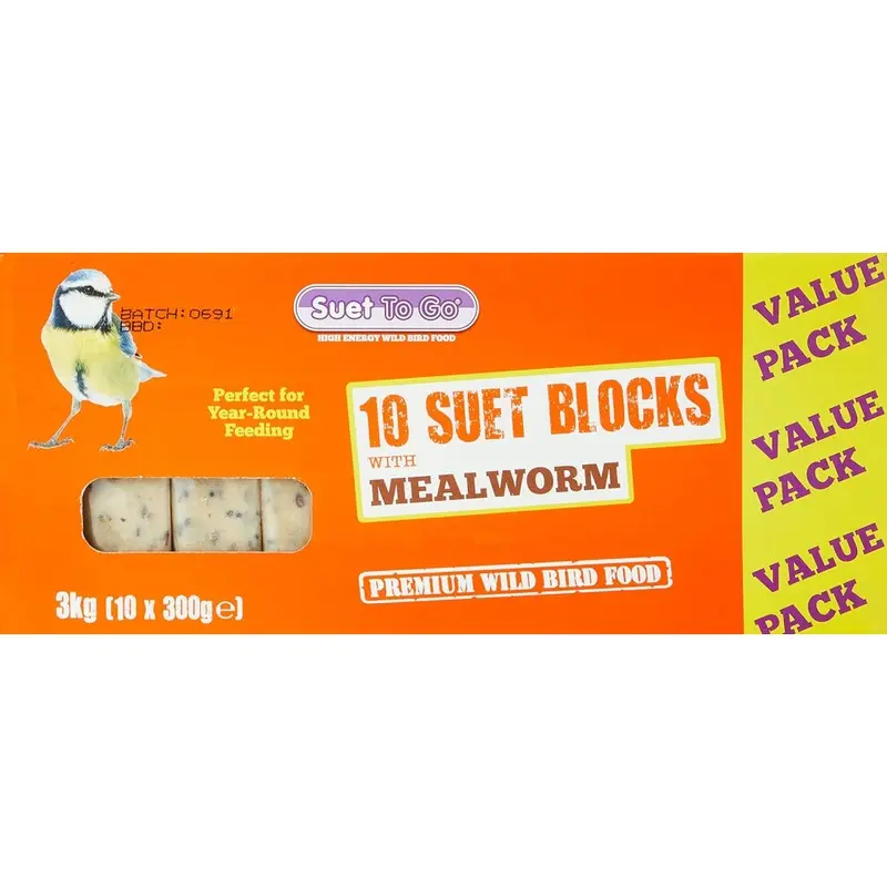 Suet To Go Mealworm Suet Block Wild Bird Treat, 300 G ( Pack Of 10) Size 10