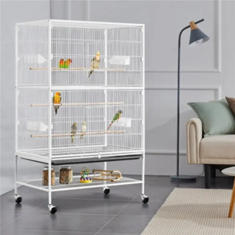Yaheetech Large Rolling Parrot Cage With 3 Perches White