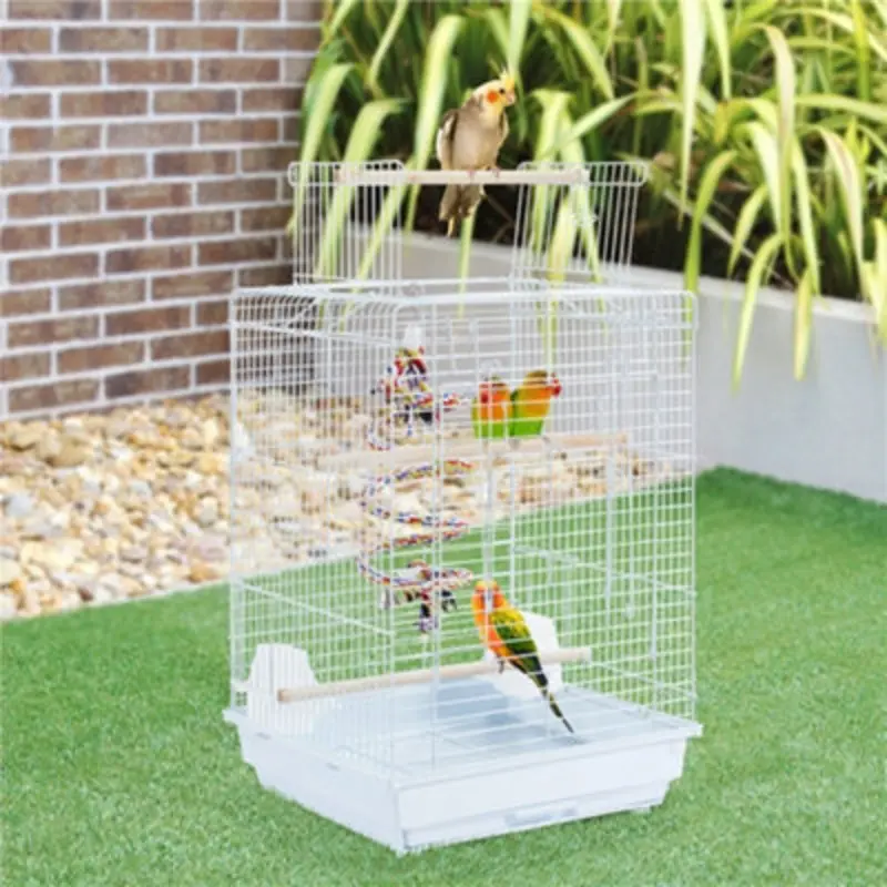 Yaheetech White Open Top Metal Bird Cage W/ Open Play Top Small