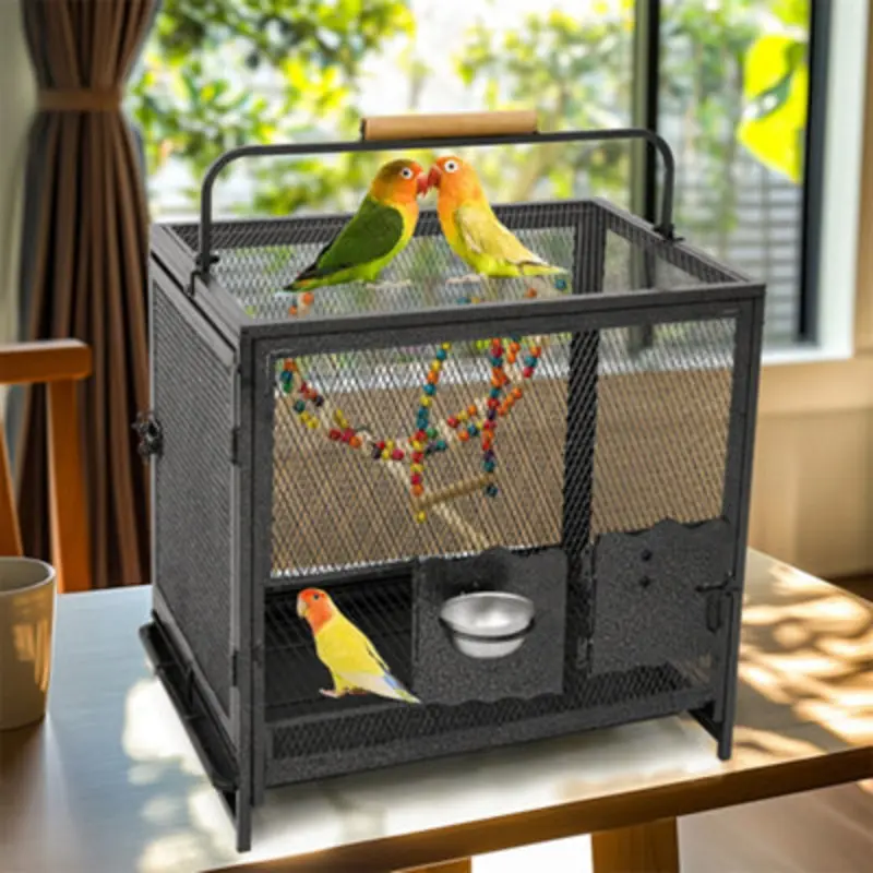 B&Q Bingopaw Large Metal Bird Cage Parrot Travel Carry Cage With Feeding Bowl & Tray