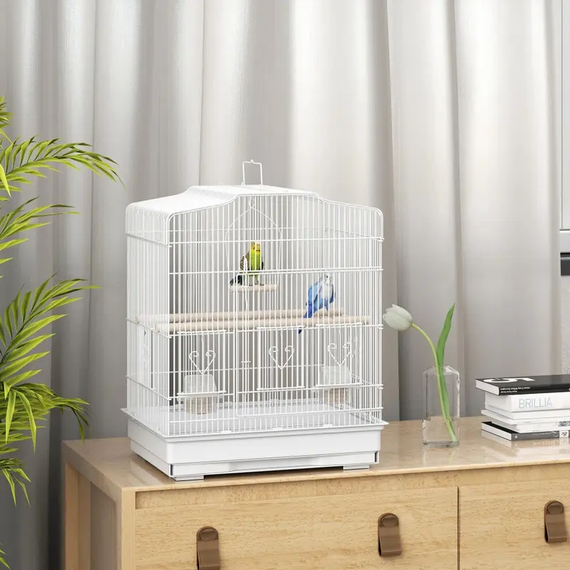 New Pawhut (White) 59Cm Bird Cage With Perches, Food Bowls, Swin White Large