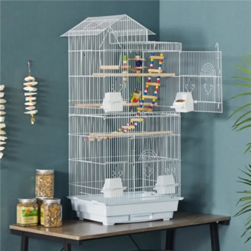 Yaheetech White Roof Top Metal Bird Cage W/ Swing And Ladder Large
